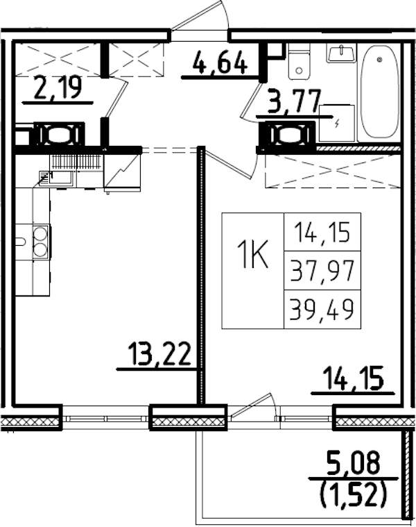 1-комнатная квартира 39.49 м², 1/9 эт., ЖК «IQ Гатчина 3»